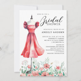 Convite Elegant Gown Illustration with Bridal Shower