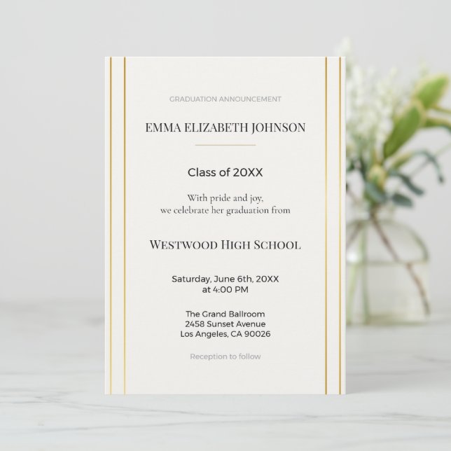 Convite Elegant Graduation Invitation Template, Modern (Em pé/Frente)