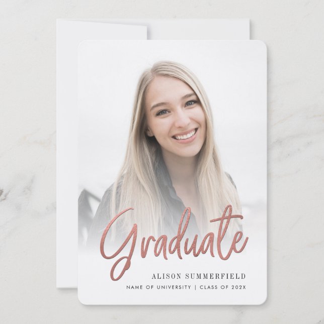 Convite Elegant Graduation Script 2 Photos Announcement (Frente)
