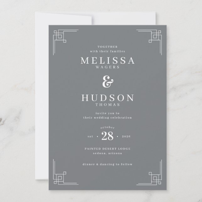 Convite Elegant Gray Geometric Wedding Invitation (Frente)