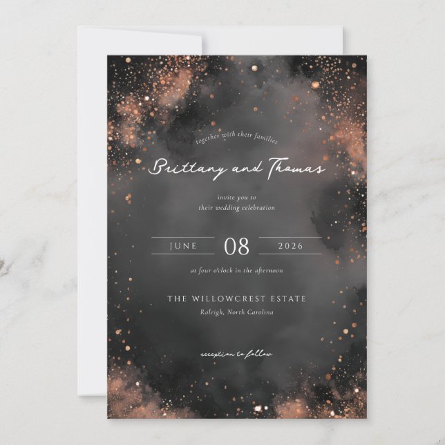 Convite Elegant Gray Sparkling Wedding Invitations (Frente)