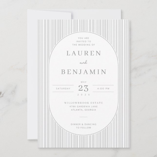 Convite Elegant Gray Striped Wedding Invitation (Frente)