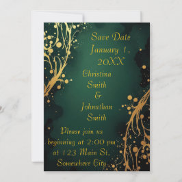 Convite Elegant Green and Gold Design Wedding Invitation