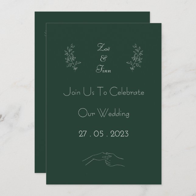 Convite Elegant Green And White Floral Simple Invitation (Frente/Verso)