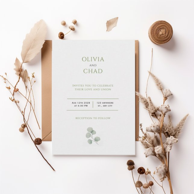 Convite Elegant Green Botanical Wedding Invitation (Criador carregado)