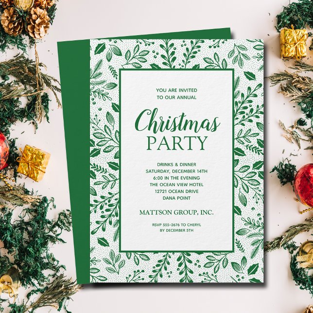 Convite Elegant Green Botanicals Christmas Party (Elegant green botanicals Christmas party invitations, PRINTED and/or INSTANT DOWNLOAD)