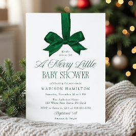 Convite Elegant Green Bow Christmas Baby Shower