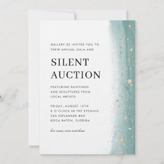 Convite Elegant Green Brush Stroke Gala & Silent Auction 