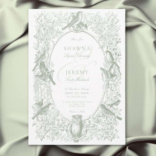 Convite Elegant Green Chinoiserie Nature & Birds Wedding (Elegant Green Chinoiserie Nature & Birds Wedding Invitation)