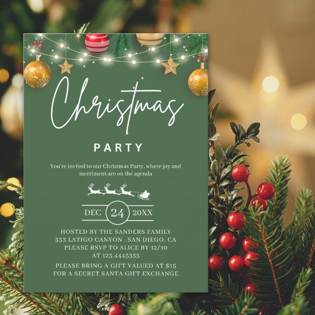 Convite Elegant Green Christmas Party Invitation (Criador carregado)