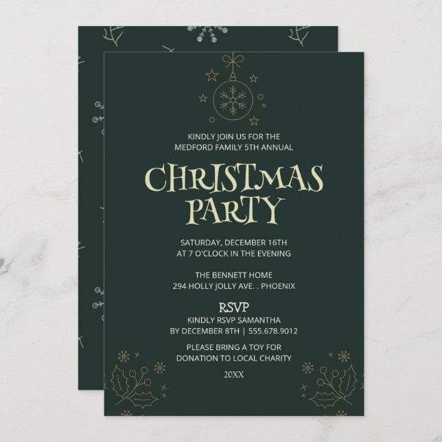 Convite Elegant Green Christmas Party Invitation – Holiday (Frente/Verso)
