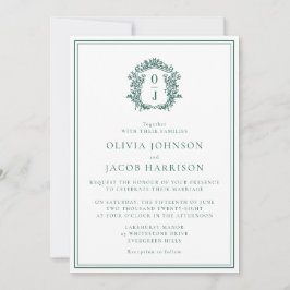 Convite Elegant Green Crest Wedding Invitation