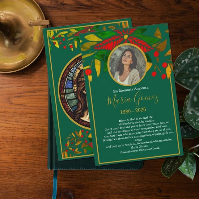 Convite Elegant Green Floral Memorial Funeral Photo  (Criador carregado)