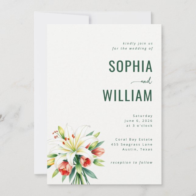 Convite Elegant Green Floral Wedding Invitation (Frente)