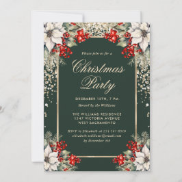 Convite Elegant Green Gold Botanical Christmas Party