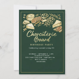 Convite Elegant Green & Gold Charcuterie Board Birthday