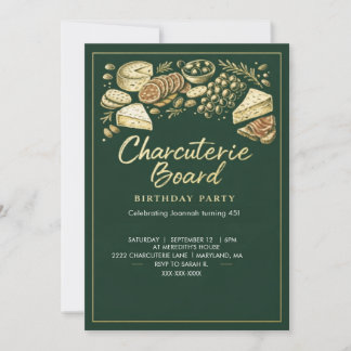 Convite Elegant Green & Gold Charcuterie Board Birthday