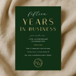 Convite Elegant Green & Gold Logo Business Anniversary