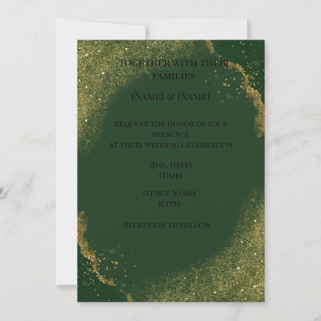 Convite Elegant Green Gold Spark Wedding Invitation (Frente)
