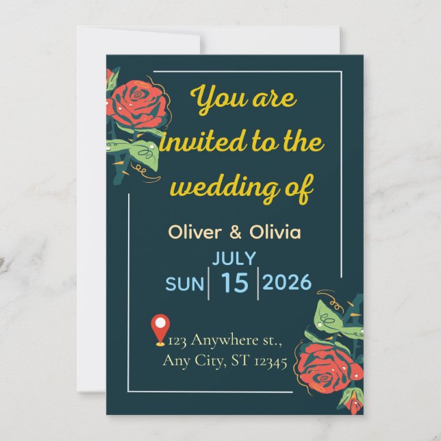 Convite Elegant Green & Gold Wedding Invitation (Frente)