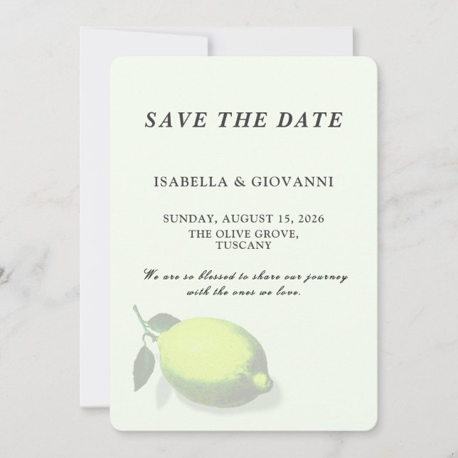 Convite Elegant Green Lemon Tuscany Wedding Save The Date (Frente)