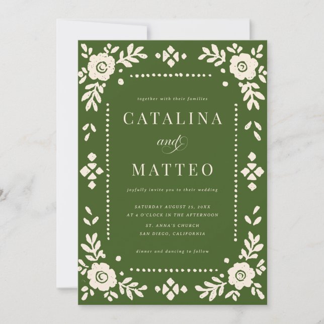 Convite Elegant Green Papel Picado Wedding (Frente)