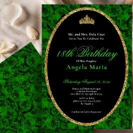 Convite Elegant Green Rose Floral 18th Birthday Debut