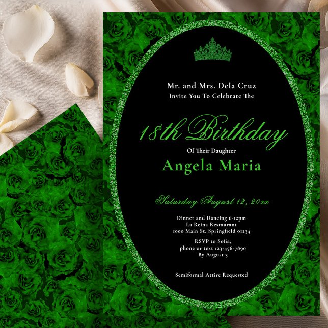 Convite Elegant Green Rose Floral 18th Birthday Debut (Criador carregado)