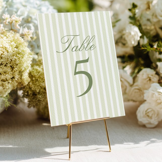 Convite Elegant Green Stripes Wedding Table Number (Criador carregado)