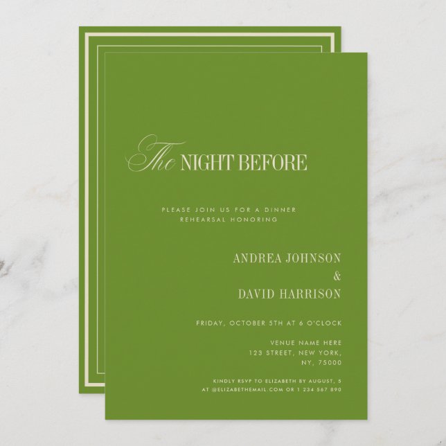 Convite Elegant Green The Night Before Rehearsal Dinner (Frente/Verso)