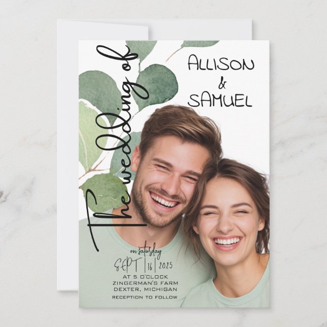 Convite Elegant Greenery Border Wedding  (Frente)