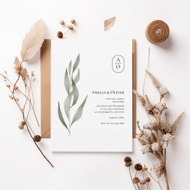 Convite Elegant Greenery Botanical Wedding Invitation (Criador carregado)