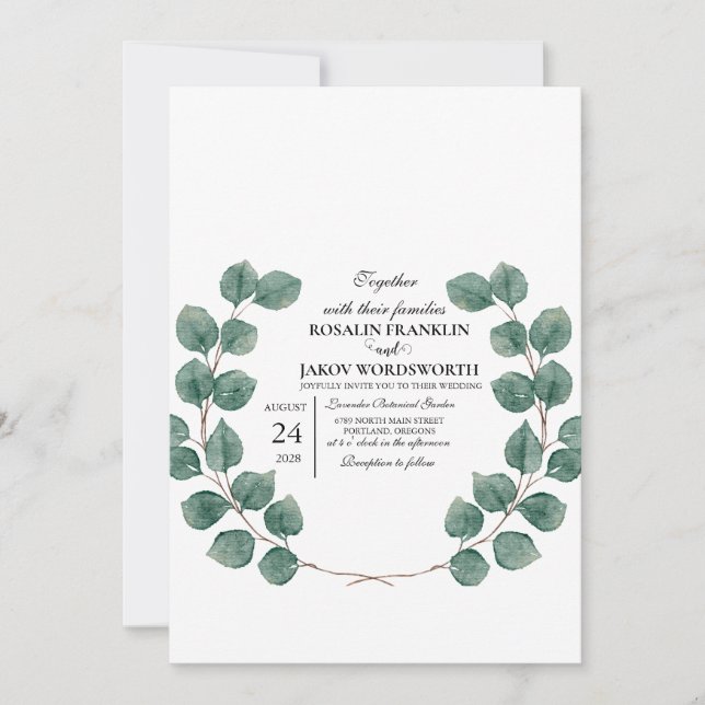 Convite Elegant Greenery Botanical wedding Invitation card (Frente)