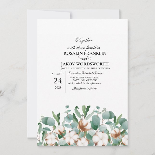 Convite Elegant Greenery Botanical wedding Invitation card (Frente)