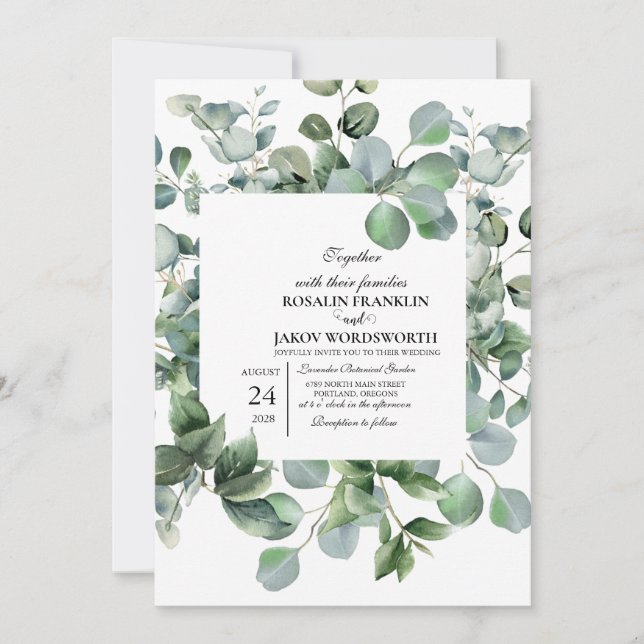 Convite Elegant Greenery Botanical wedding Invitation card (Frente)