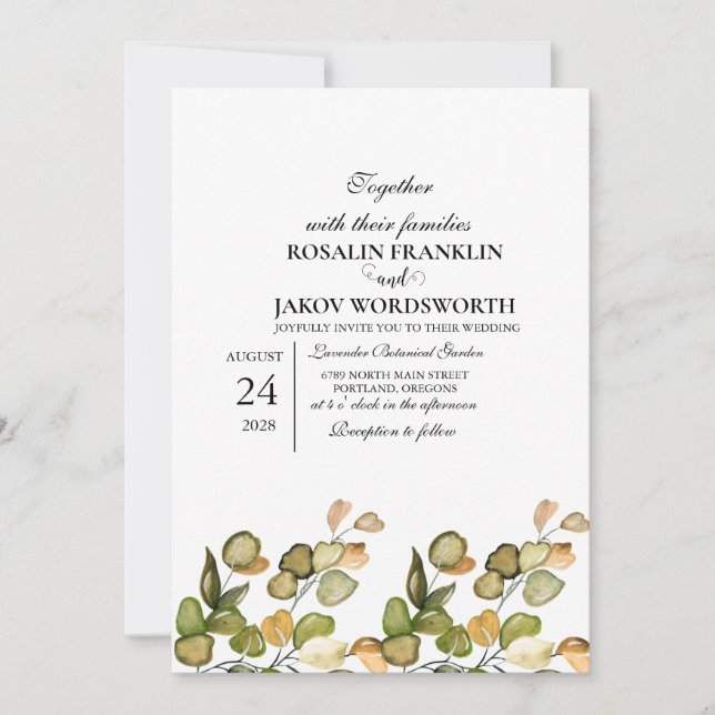 Convite Elegant Greenery Botanical wedding Invitation card (Frente)