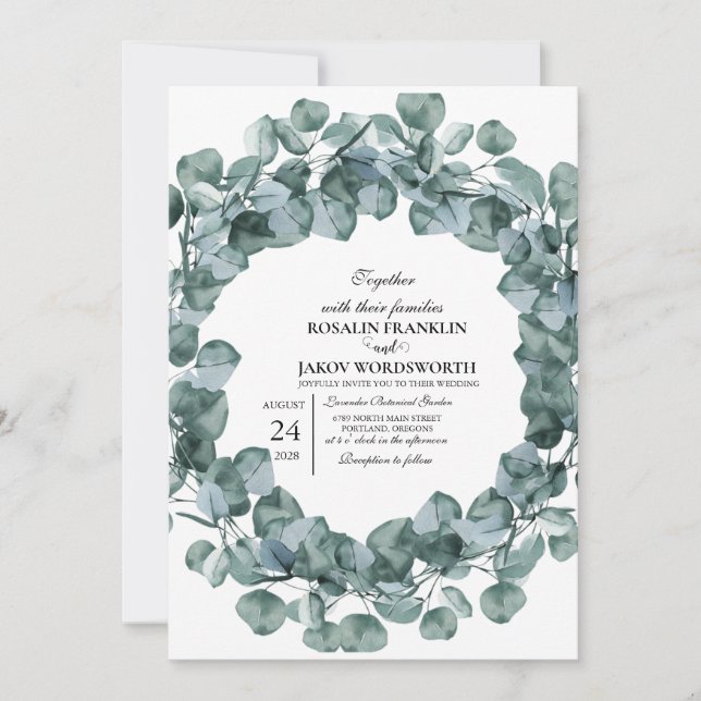 Convite Elegant Greenery Botanical wedding Invitation card (Frente)