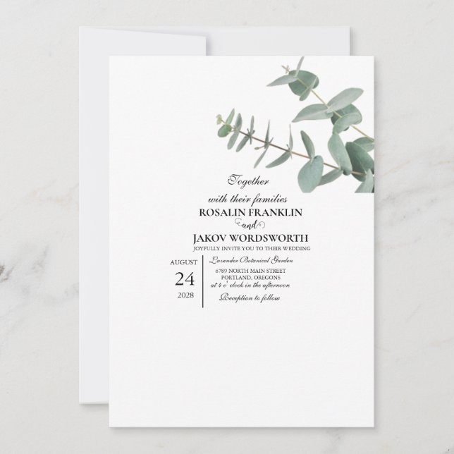 Convite Elegant Greenery Botanical wedding Invitation card (Frente)