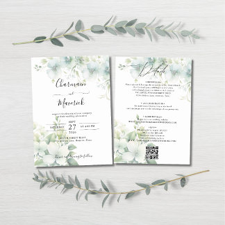 Convite Elegant Greenery Budget QR code Wedding