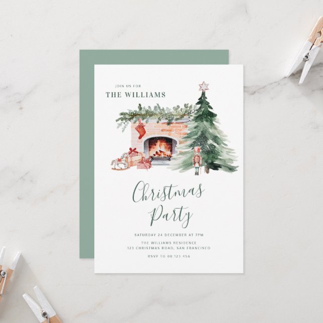 Convite Elegant Greenery Christmas Party Invitation (Frente/Verso In Situ)