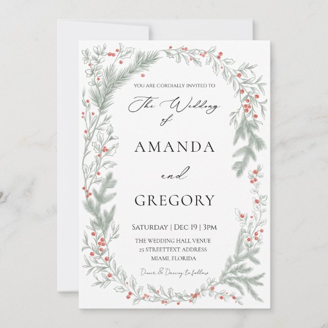 Convite Elegant Greenery Christmas Wedding Photo  (Frente)