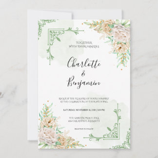 Convite Elegant Greenery Floral Vintage Wedding Invitation