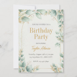 Convite Elegant Greenery Gold Birthday Invitation