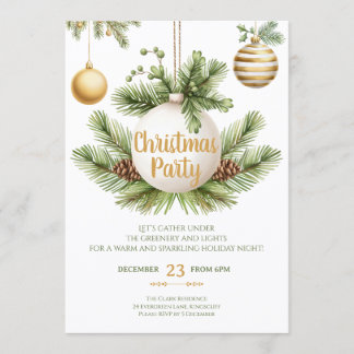 Convite Elegant Greenery & Gold Christmas Party Invitation