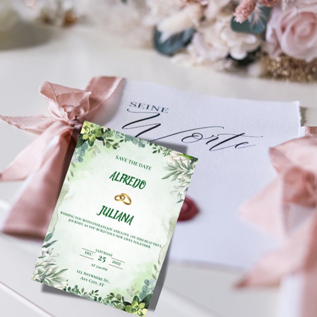 Convite Elegant Greenery Save The Date Card  (Criador carregado)