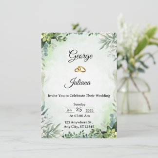 Convite Elegant Greenery Wedding Invitation