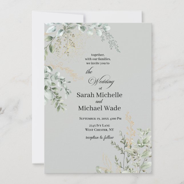 Convite Elegant Greenery Wedding Invitation (Frente)