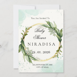 Convite Elegant Greenery Wreath Baby Shower Invitation