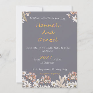 Convite Elegant Grey Floral Wedding Invitation | Watercolo