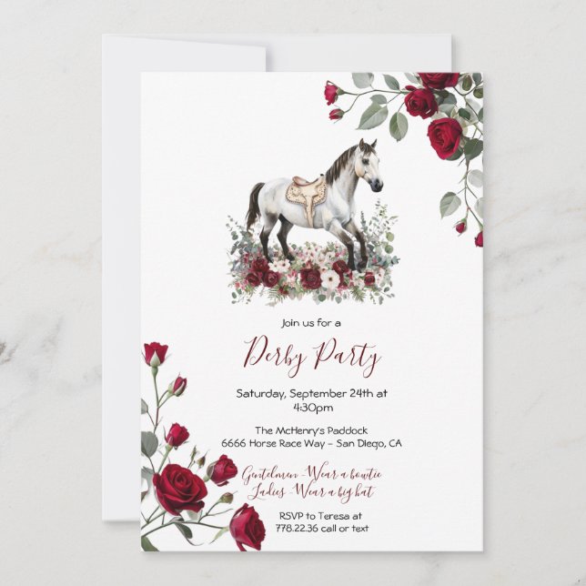 Convite Elegant Grey Horse Kentucky Derby Party Invitation (Frente)